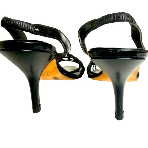 Manolo Blahnik Strappy Heeled Sandals Black Patent Leather Women’s