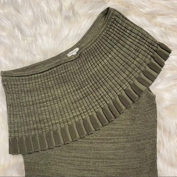 Manoush One Shoulder Top Variegated Olive Moss Bodycon stretch Top Ruffle S NEW