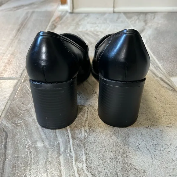 Marc Fisher Block Heel Slip-On Black Loafers, size 8M