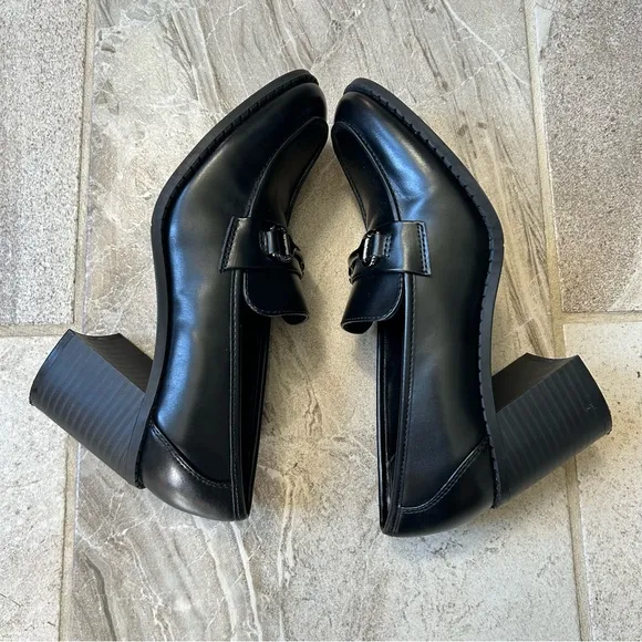Marc Fisher Block Heel Slip-On Black Loafers, size 8M