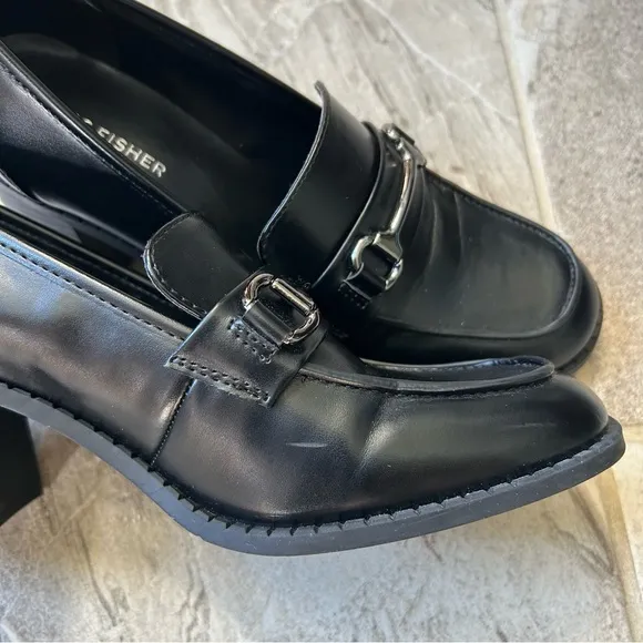 Marc Fisher Block Heel Slip-On Black Loafers, size 8M