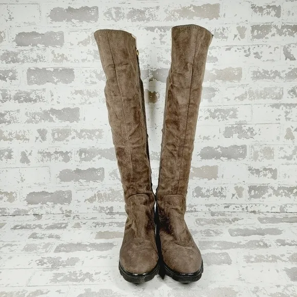 Marc Fisher Brown Suede Zip Up Knee High Riding Boots i944