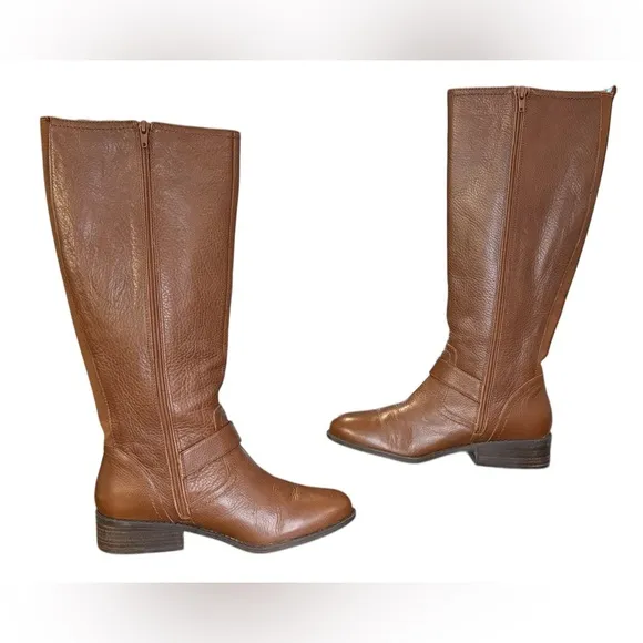 Marc Fisher Glimmer Brown Leather Knee High Heeled Riding Boots Women’s Size 8.5