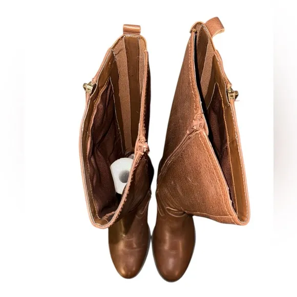 Marc Fisher Glimmer Brown Leather Knee High Heeled Riding Boots Women’s Size 8.5