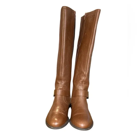Marc Fisher Glimmer Brown Leather Knee High Heeled Riding Boots Women’s Size 8.5