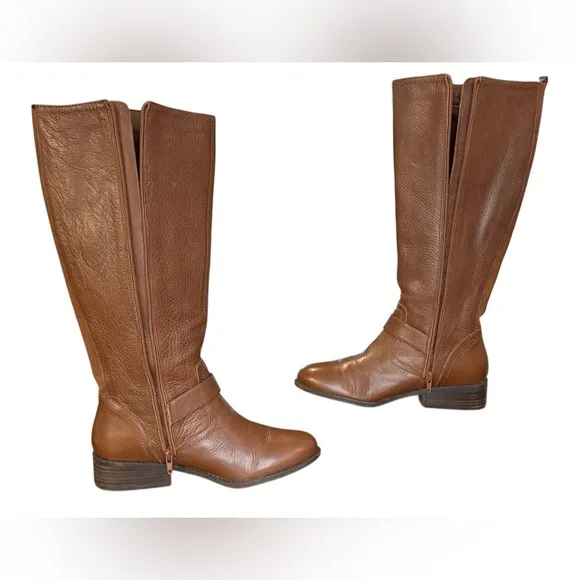 Marc Fisher Glimmer Brown Leather Knee High Heeled Riding Boots Women’s Size 8.5