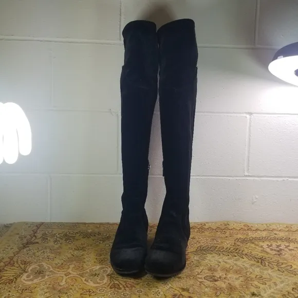 Marc Fisher Humor II black stretch velour over the knee boots