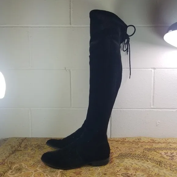 Marc Fisher Humor II black stretch velour over the knee boots