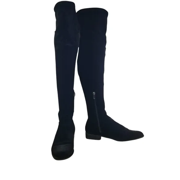 Marc Fisher Humor II black stretch velour over the knee boots