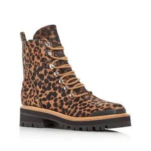 Marc Fisher Izziely Leopard Print Calf Hair Combat Boots, Size 7, EUC