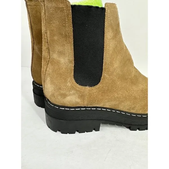 Marc Fisher LTD Womens 9.5 Privi Tan Leather Casual Ankle Boots Lug Sole 2&quot; heel