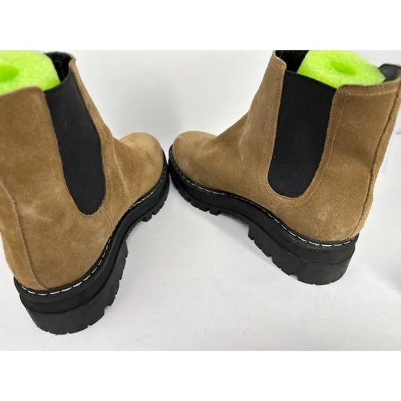 Marc Fisher LTD Womens 9.5 Privi Tan Leather Casual Ankle Boots Lug Sole 2&quot; heel