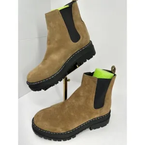 Marc Fisher LTD Womens 9.5 Privi Tan Leather Casual Ankle Boots Lug Sole 2&quot; heel