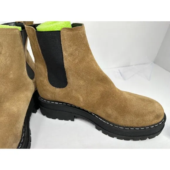 Marc Fisher LTD Womens 9.5 Privi Tan Leather Casual Ankle Boots Lug Sole 2&quot; heel