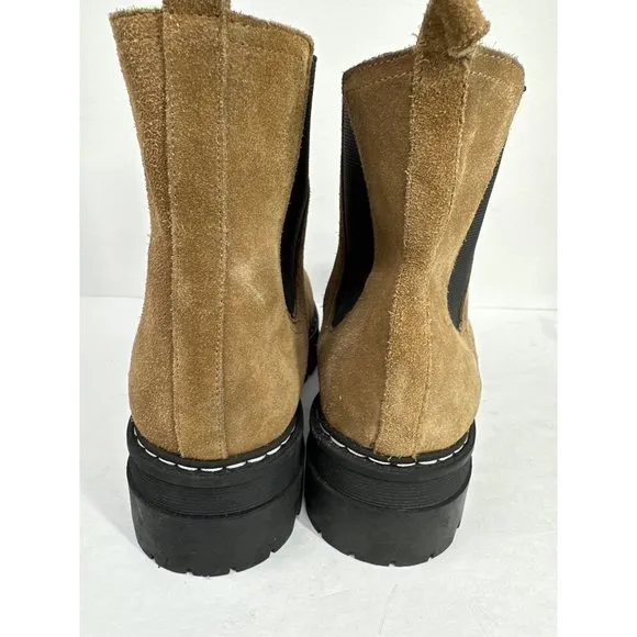 Marc Fisher LTD Womens 9.5 Privi Tan Leather Casual Ankle Boots Lug Sole 2&quot; heel