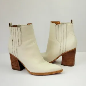 Marc Fisher Oshay Heeled Leather Ankle Boots Off-White Size 8