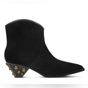 Marc Fisher Rippa Womens Black Suede Gold Studded Ankle Boots Moto Western 8.5