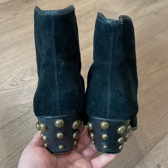 Marc Fisher Rippa Womens Black Suede Gold Studded Ankle Boots Moto Western 8.5