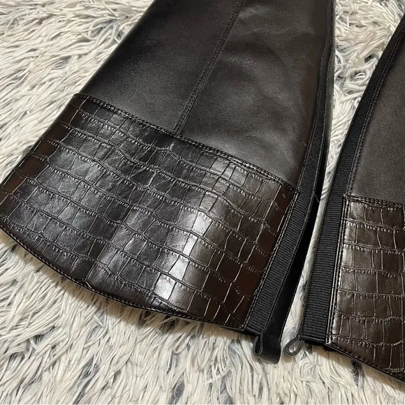 Marc Fisher wide calf leather croc embossed riding black tall shaft boots Size 8