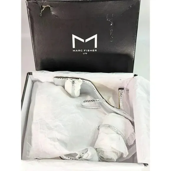 Marc Fisher Women's Dalida Embossed Silver Strappy Sandals Size 9 (MSRP $99)