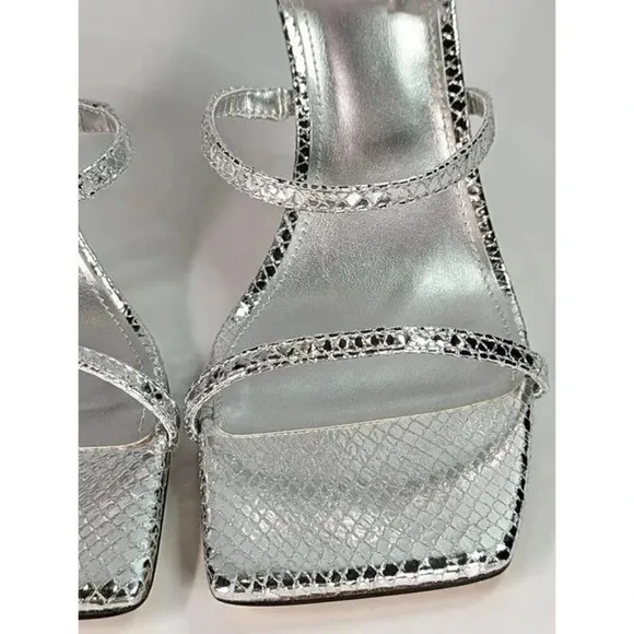 Marc Fisher Women's Dalida Embossed Silver Strappy Sandals Size 9 (MSRP $99)