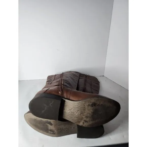 Marc Fisher Womens Tall Riding Boots Sz 7M Brown Leather Flat Buckle Equestrian