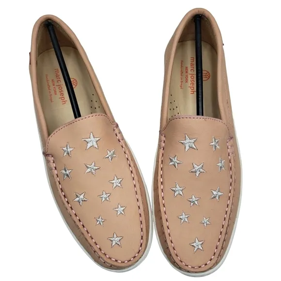 Marc Joseph | NIB Holland Blush Nobuck Silver Star Leather Chic Loafers Girl 5.5