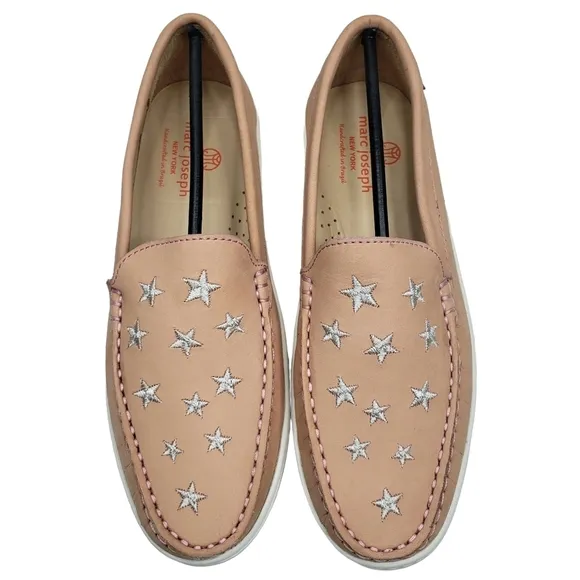 Marc Joseph | NIB Holland Blush Nobuck Silver Star Leather Chic Loafers Girl 5.5