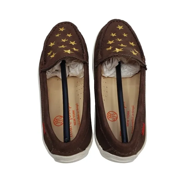 Marc Joseph | NIB Holland Brown Nobuck Gold Star Leather Chic Loafers Girl's 12