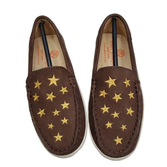 Marc Joseph | NIB Holland Brown Nobuck Gold Star Leather Chic Loafers Girl's 12