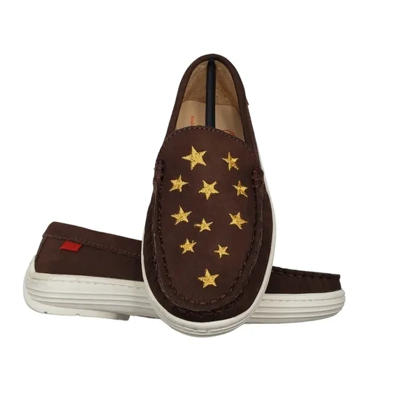 Marc Joseph | NIB Holland Brown Nobuck Gold Star Leather Chic Loafers Girl's 12