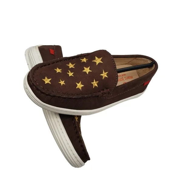 Marc Joseph | NIB Holland Brown Nobuck Gold Star Leather Chic Loafers Girl's 12