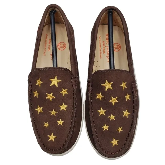 Marc Joseph | NIB Holland Brown Nobuck Gold Star Leather Chic Loafers Girl's 12