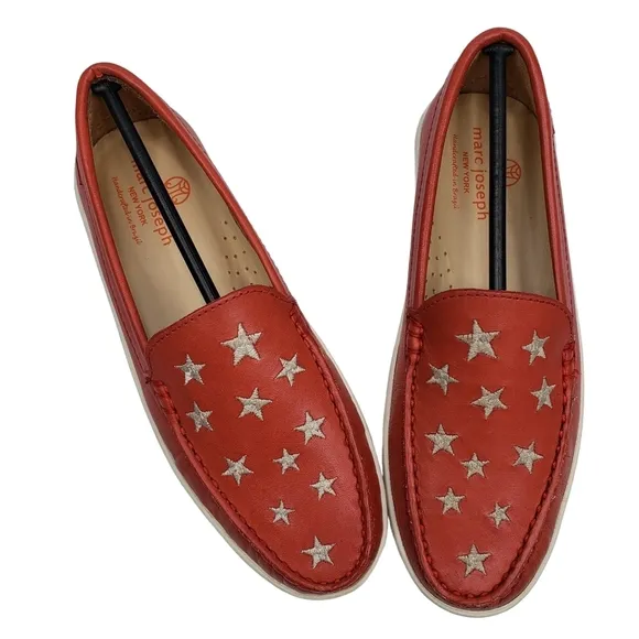 Marc Joseph | NIB Holland Coral Napa Silver Star Leather Chic Loafers Girl's 3.5