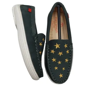 Marc Joseph | NIB Holland Emerald Green Gold Star Leather Chic Loafers Girl 11.5