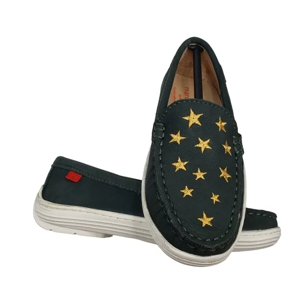 Marc Joseph | NIB Holland Emerald Green Gold Star Leather Chic Loafers Girl 11.5