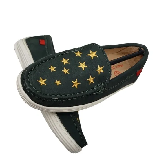 Marc Joseph | NIB Holland Emerald Green Gold Star Leather Chic Loafers Girl 11.5