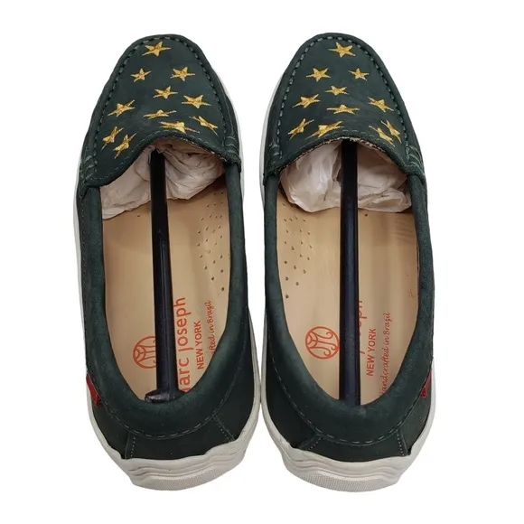 Marc Joseph | NIB Holland Emerald Green Gold Star Leather Chic Loafers Girl's 1