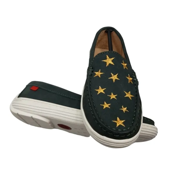 Marc Joseph | NIB Holland Emerald Green Gold Star Leather Chic Loafers Girl's 1