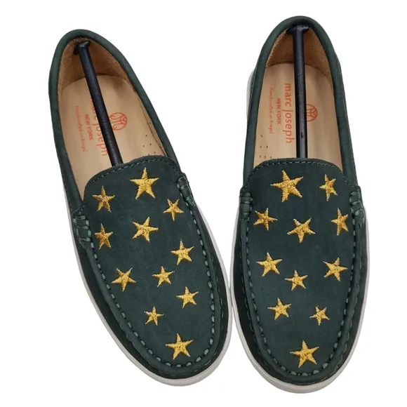 Marc Joseph | NIB Holland Emerald Green Gold Star Leather Chic Loafers Girl's 1