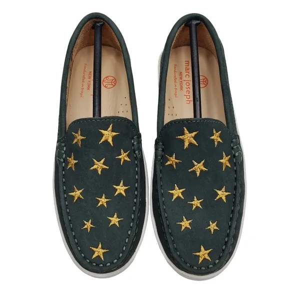 Marc Joseph | NIB Holland Emerald Green Gold Star Leather Chic Loafers Girl's 1