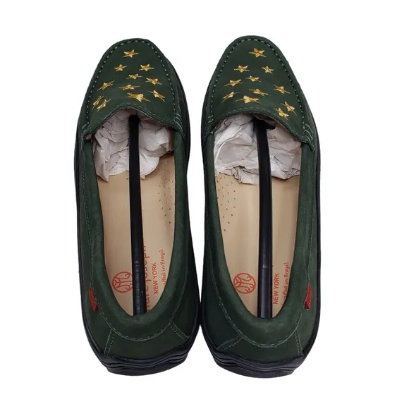 Marc Joseph | NIB Holland Forest Green Gold Star Leather Loafers Girl's 5.5