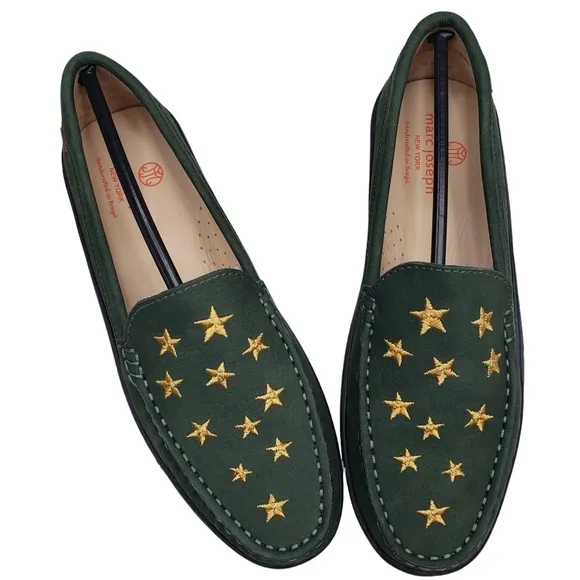 Marc Joseph | NIB Holland Forest Green Gold Star Leather Loafers Girl's 5.5