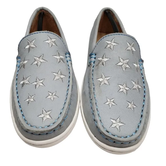 Marc Joseph | NIB Holland Light Grey Nobuck Silver Star Leather Loafers Girl 1.5