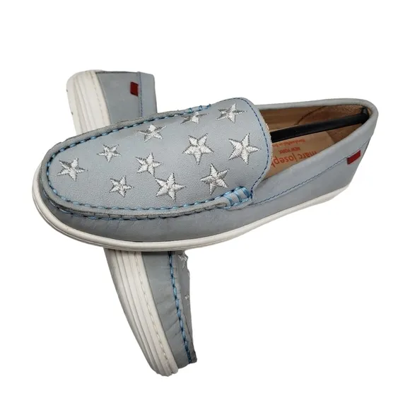 Marc Joseph | NIB Holland Light Grey Nobuck Silver Star Leather Loafers Girl 1.5