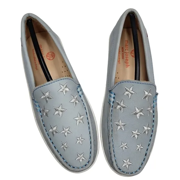 Marc Joseph | NIB Holland Light Grey Nobuck Silver Star Leather Loafers Girl 1.5