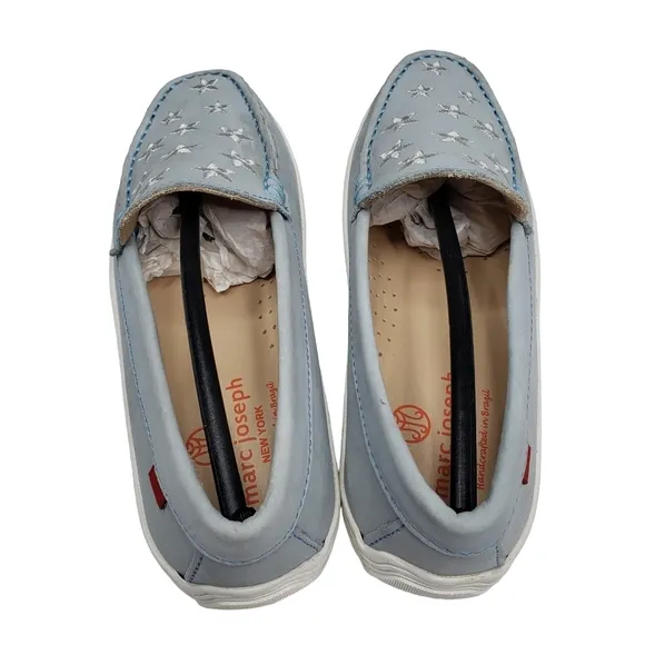 Marc Joseph | NIB Holland Light Grey Nobuck Silver Star Leather Loafers Girl 1.5