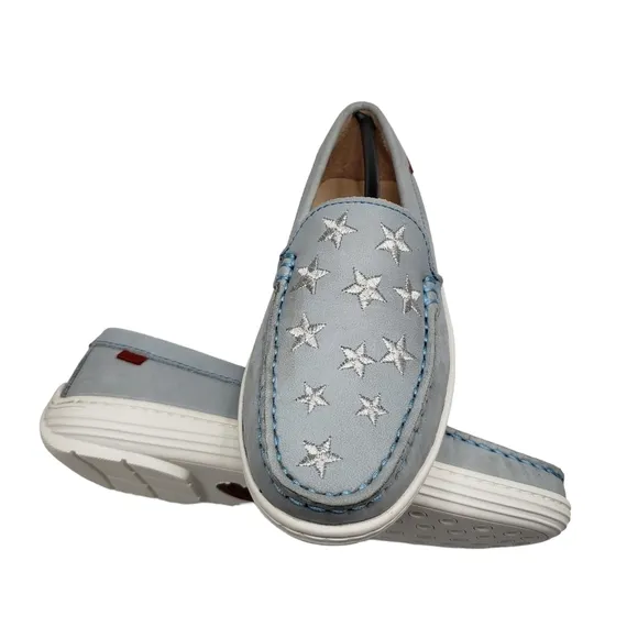 Marc Joseph | NIB Holland Light Grey Nobuck Silver Star Leather Loafers Girl 1.5