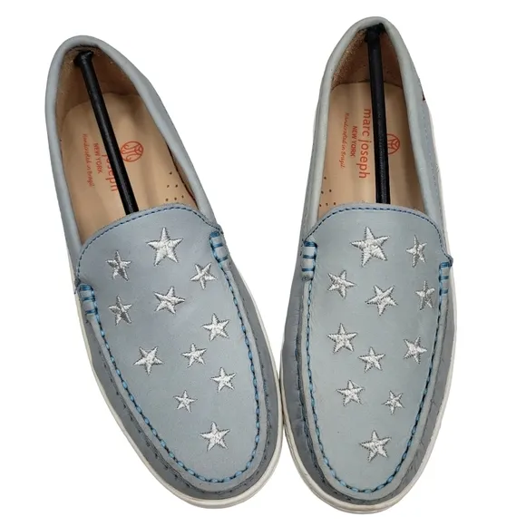 Marc Joseph | NIB Holland Light Grey Nobuck Silver Star Leather Loafers Girl 4.5