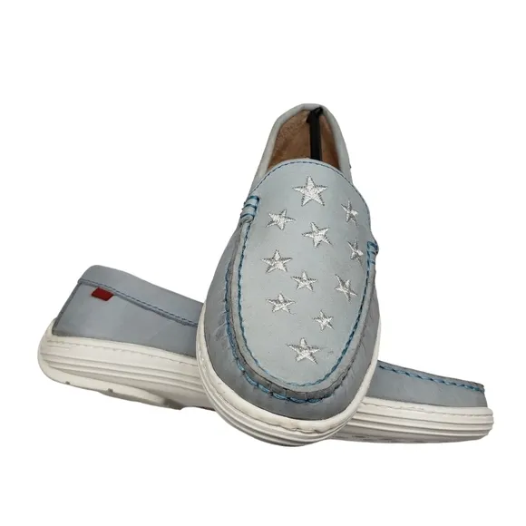 Marc Joseph | NIB Holland Light Grey Nobuck Silver Star Leather Loafers Girl 4.5